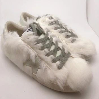 

2020 Autumn And Winter New Wild Thick Bottom Shoes Rabbit Fur White Shoes Stars Plus Velvet Warm Women Dirty Dirty Shoes