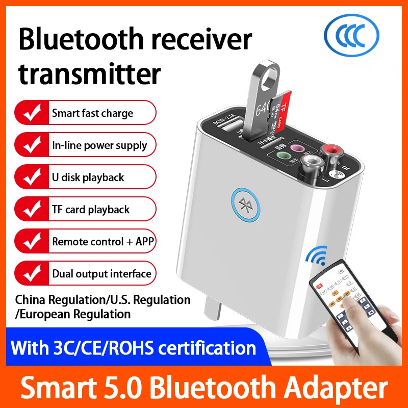 Беспроводной адаптер Bluetooth 5 0 приемник-передатчик TF/U Disk Play QC2.0 для наушников ТВ