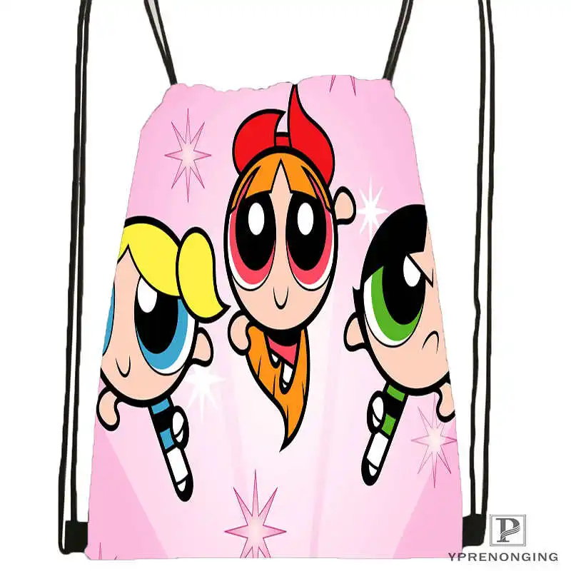 Drawstring Backpack Пользовательские Powerpuff девушки походная сумка на шнурке милый рюкзак дети ранец(черная спина) 31x40 см#180531-02-59 - Цвет: Drawstring Backpack