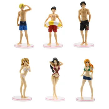 

6 Pcs Adult swimwear Action Toy Figures Roronoa Zoro Luffy Sanji BROOK Nami Franky Chopper action figure Model Toy