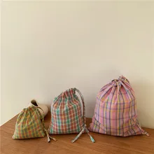 Корейская хлопковая тканевая сумка на шнурке, сетчатые холщовые сумки для хранения косметики, ручная сумка, маленький органайзер для еды, Женская дорожная сумка для обуви