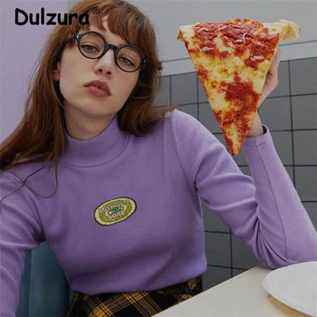

Vintage Purple Turtleneck Cropped Pullover Sweaters Women 2019 Brand Harajuku Letter Applique Knitwear Fashion Soft Streetwear