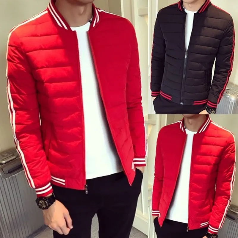 ZOGAA Winter Men's Jackets Thin Casual Parka Men Warm Windbreaker Cotton Stand Collar White Stripe Patchwork Coat Puffer Jackets ZOGAA Winter Men's Jackets Thin Casual Parka Men Warm Windbreaker Cotton Stand Collar White Stripe Patchwork Coat Puffer Jackets