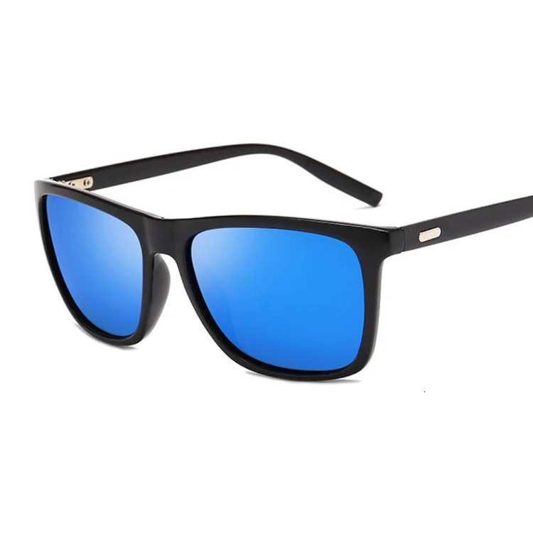 Ретро Синие поляризованные солнцезащитные очки мужские брендовые дизайнерские Бизнес Вождения Солнцезащитные очки Мужские винтажные очки квадратное зеркало UV400 - Цвет линз: Black Blue