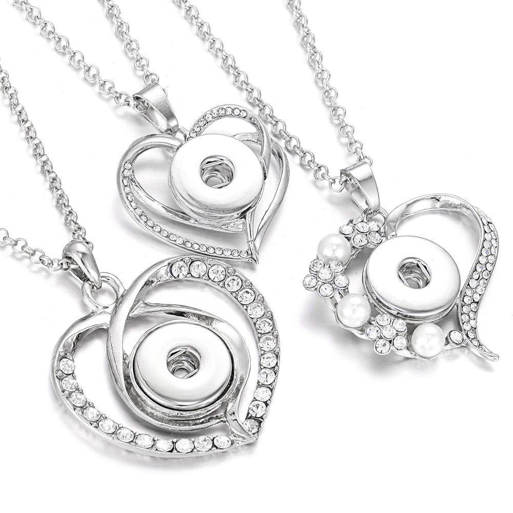 Newest Snap Jewelry Necklaces Crystal Rhinestone Love Heart 18mm Snap