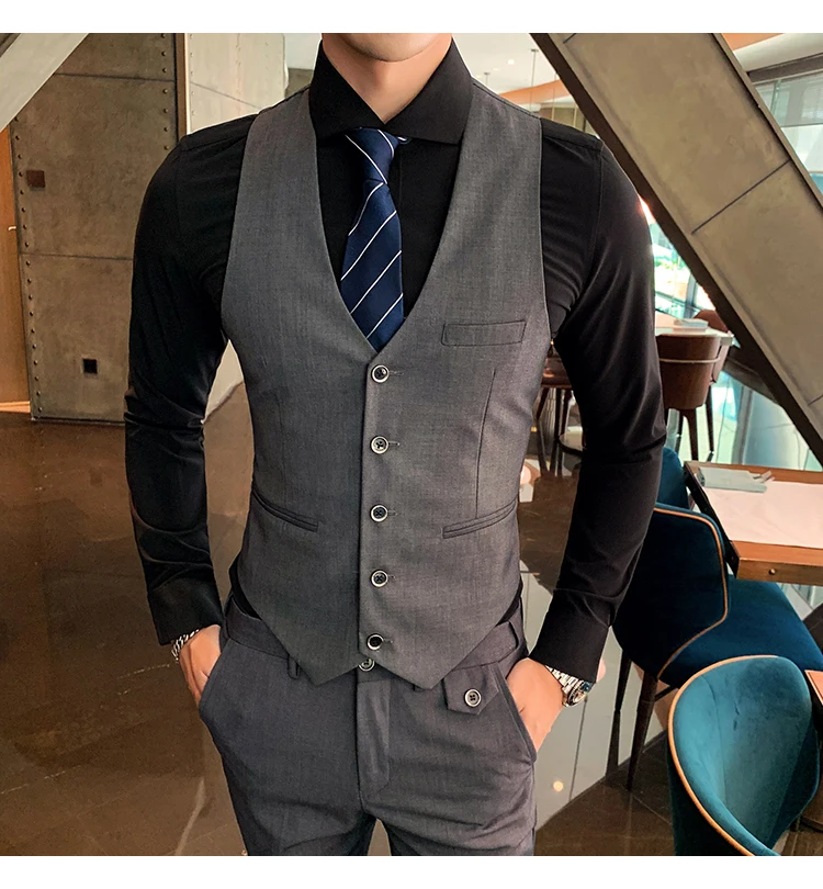 Сплошной цвет slim fit мужской костюм из 3 предметов свадебное платье мужской повседневный деловой пиджак Свадебный Выпускной костюм жениха одежда смокинг