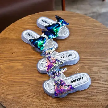 

Sequins Bow Fashion Shimmer Children Slippers Baby Girls Sandals Princess Kids Beach Sandles Home Footwear Flip-Flops