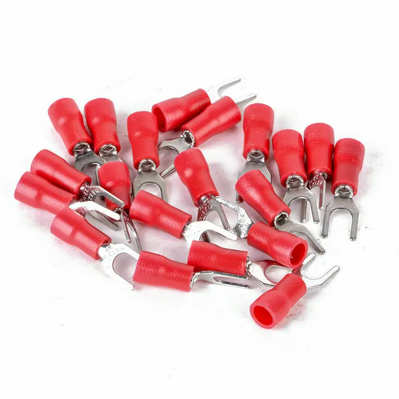 

100pcs red assorted insulated spade fork wire electrical crimp terminal cable wire connector SV 1.25-4