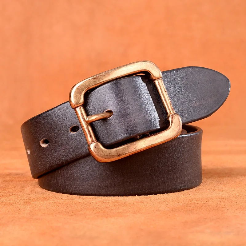 

New Style Retro Men Genuine Leather Belt Casual Bronze Pin Buckle Tree Paste Full-grain Leather Youth Belt Rub Color Leather Bel