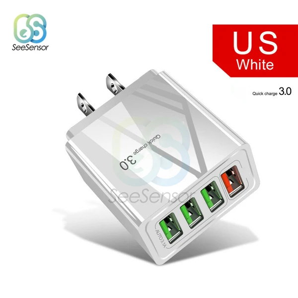 White US Быстрая зарядка 3,0 QC 3,0 быстрое зарядное устройство 4 порта USB портативное зарядное устройство для мобильного телефона iPhone samsung Xiaomi huawei - Цвет: White US