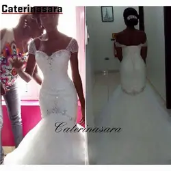 Потрясающий Кристальный милые свадебные платья африканские Короткие рукава вышитое Блестящим Бисером Тюль корсет сзади Свадебное Платье