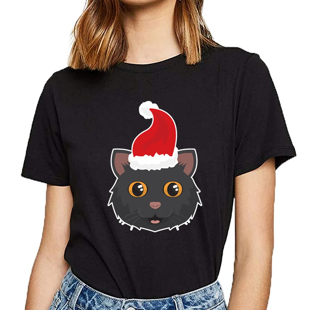 Tops T Shirt Women cat black cat meow 