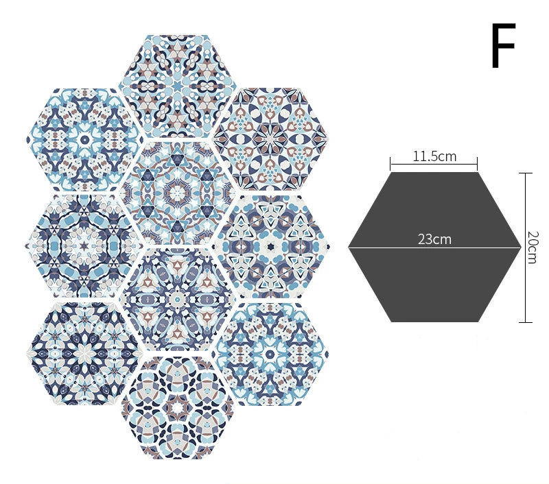 10 шт./партия, современные шестиугольные утолщенные водонепроницаемые самоклеющиеся обои для гостиной, наклейки на пол, противоскользящие для ванной, кухни - Цвет: F