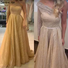 Золотое сексуальное вечернее платье на одно плечо в Дубае роскошное блестящее торжественное платье трапециевидной формы с длинными рукавами Serene hilm LA70329