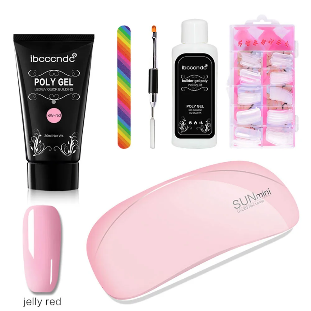 jelly red 30 г, набор для наращивания ногтей из полигеля, набор для ногтей из полигеля, быстрое наращивание ногтей, УФ светодиодный, твердый гель, акриловый строительный гель с лампой для ногтей - Цвет: jelly red