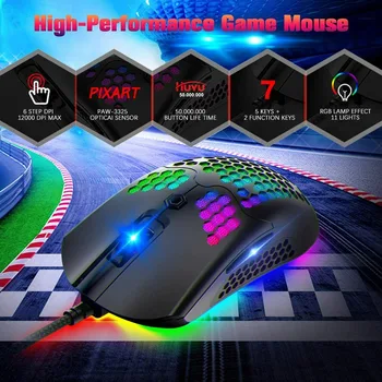 

New Fashion RGB Backlit USB Wired Gaming Mouse 12000DPI Lightweight Mice Light Game Mouse Computer Mouse For Laptop PC