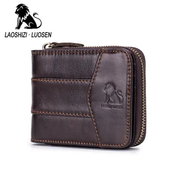 

LAOSHIZI Brand Genuine Leather Zipper Pocket Wallet Men's Driver Credit ID Cardholder Card Case Wallets Men Coin Bag Purse RFID