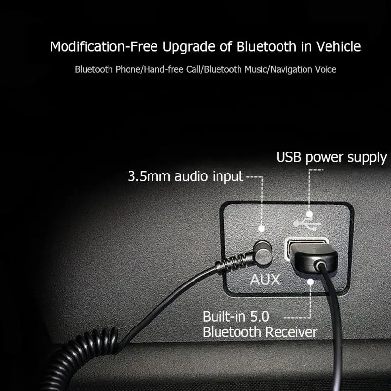 Новый портативный Handsfree USB Bluetooth 5,0 кабель программный ключ автомобильный 3,5 мм разъем Bluetooth приемник аудио линия сжатия 1,2 м навигация