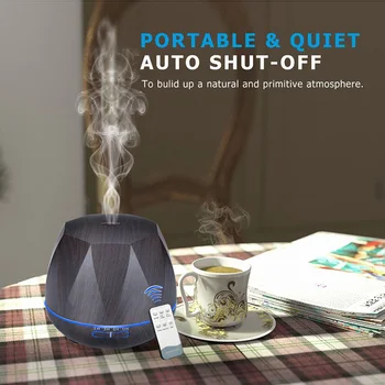 

550ml Rhombus Wood Grain Aroma Diffuser Essential Oil Diffuser Remote Control Humidifier Timing Mist Maker Home Air Purifier
