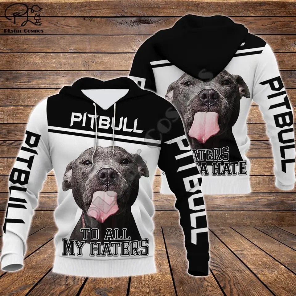 pitbull wearing hoodie