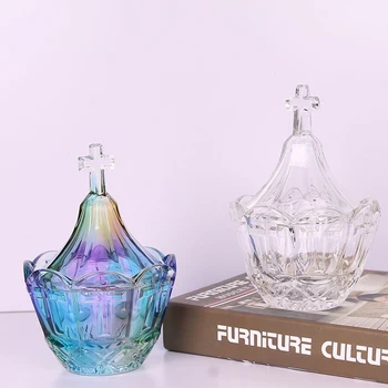 

1PC Creative Glass Storage Bottle European Type Colored Fruit Tray Delicate Glass Candies Jar Transparent Storage Container