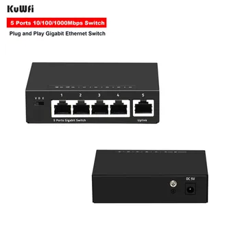 

KuWFi 5 Port Gigabit Switch RJ45 LAN Hub/ Full or Half duplex Exchange Mini 10/10/1000Mbps Desktop Fast Ethernet Switch