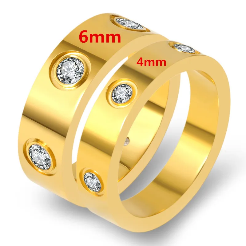 Trendy Stainless Steel Rose Gold Color Love Ring for Women Men Couple CZ Crystal Rings