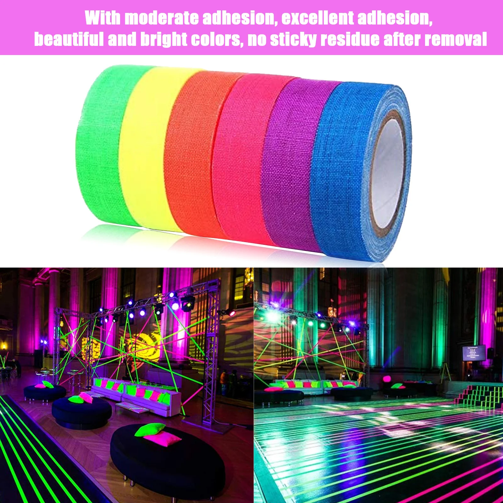 Fluorescente Néon Ruban 6 Couleurs, KANOSON UV Lumière Noire Reactive  Ruban/Fluorescent Nuit Autocollant, Ruban Adhésif Réfléchissant pour  Parties Art