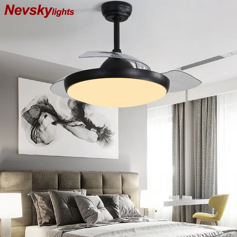 

Modern black ceiling fan lamp led for dining room plafond ventilator Led ceiling fan light with remote control ventilador de tet