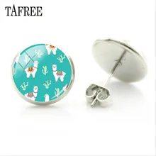 TAFREE, серьги-гвоздики из альпаки с изображением животных ламы, художественное изображение, стеклянный кабошон, очаровательные серьги для девочек и женщин, ювелирные изделия ручной работы, Gtifs YT13
