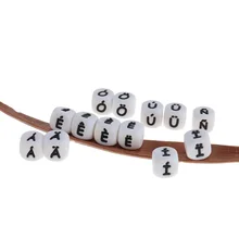 

Fkisbox 25pcs French Letter 12mm Silicone Alphabet Baby Teether Beads BPA Free Newborn Teething Chewable Jewelry Accessories