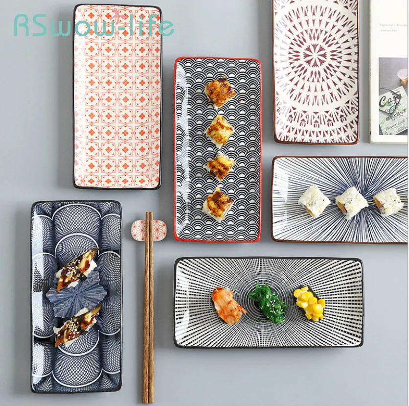 

Japanese Style Sushi Plate Creative Underglaze Color Rectangular Ceramic Plate home Western Dish Serving Dishes Dinner Plates