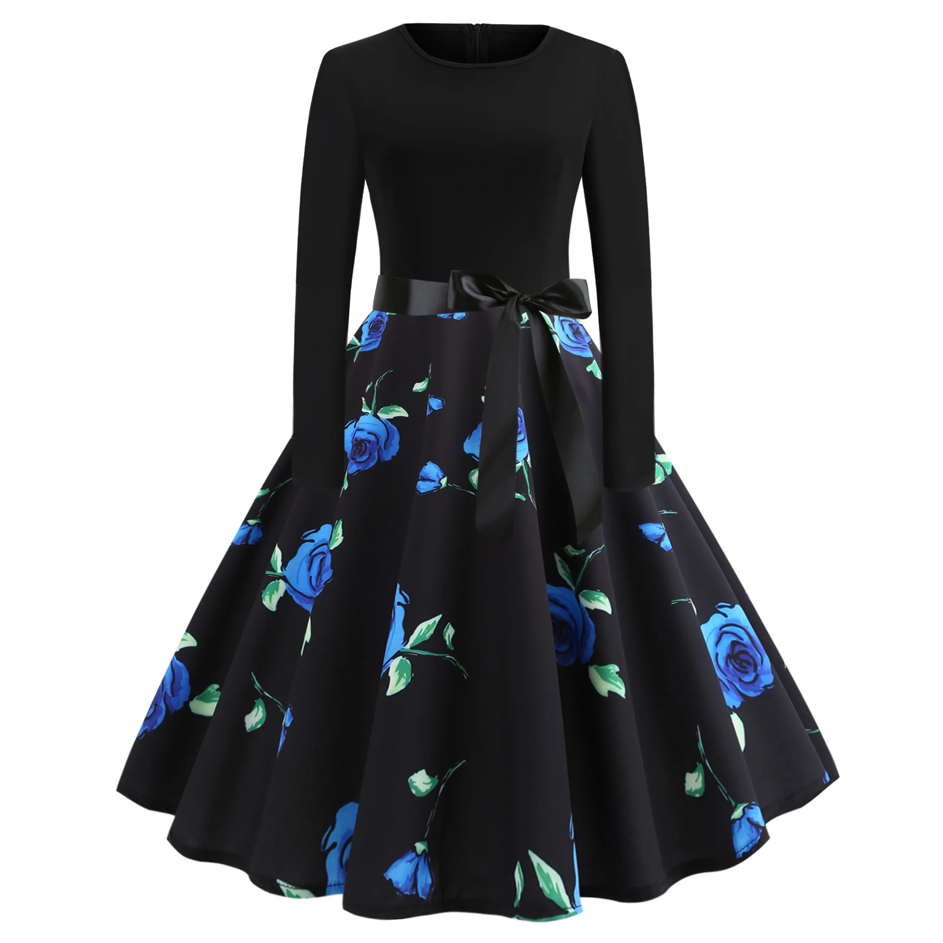 

Elegant Christmas Women Dress Winter New Year Dress Rockabilly Party Dresses long sleeve Black Pinup Vestido