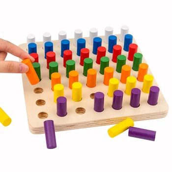 

Wooden Rainbow Sticks Inserting Blocks Color Cognition Kids Learning Toy