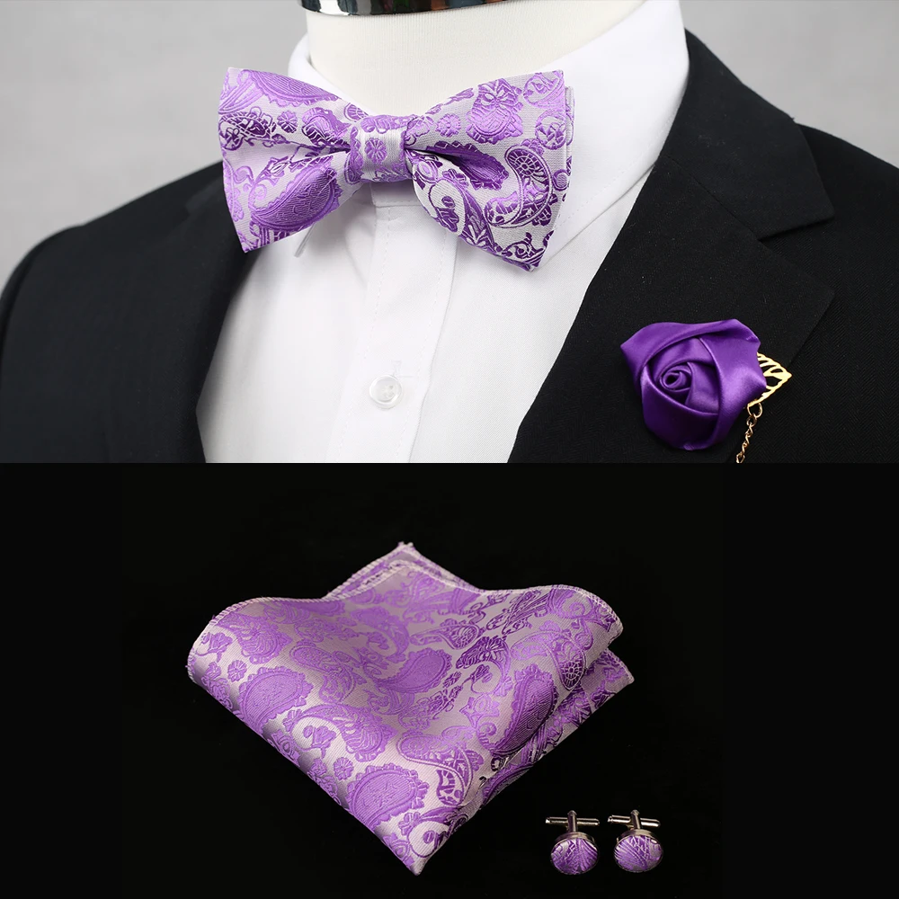 11 цветов классический свадебный коралловый розовый Шелковый плетеный мужской галстук бабочка персиковый фиолетовый красная бабочка карман Квадратные запонки костюм - Цвет: Сливовый