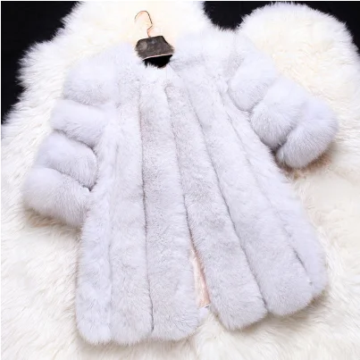 Windproof Warm Outwear Monteau Femme Hiver Thicken Modern Streetwear Womens Tops and Blouses Fashion Slim Real Fox Fur Coat - Цвет: Белый