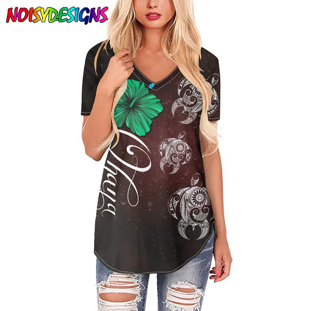 

NOISYDESIGNS Fashion New T-shirt Women Tshirt Polynesian Hibiscus Turtle Print Short Sleeve Summer Tops Tees Children's T-shirt