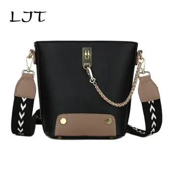 

2020 Large Capacity Bucket Bag Female Korean Retro Fashion Stitching Chain Crossbody Bag Tote Quality Leather For Women Bolsos