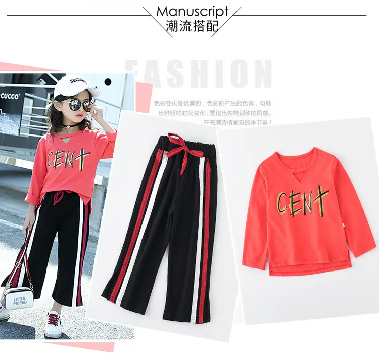 Girls Side Bar Loose Pants Spring Big Boy Korean-style Casual Pants Children Western Style Capri Pants Pure Cotton Pants