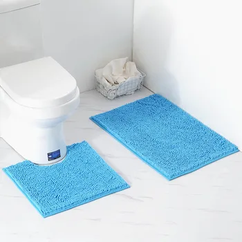 

2Pcs/Set Chenille Bath Mat Set Plush Floor Rugs Cushion Toilet Seat Cover Water Absorption Bathroom Mat for Home Decoration