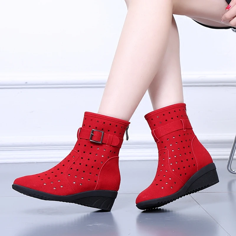 

Spring and summer ladies hollow net boots women's breathable short boots hole shoes casual wedges cool boots C338