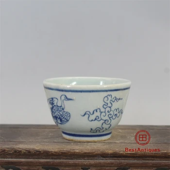 

Ming Antique Ceramic Blue and White Crane Wine Cup Tea Cup Hand Painted Antique Vase Decoration Porcelain Collection Home Decor