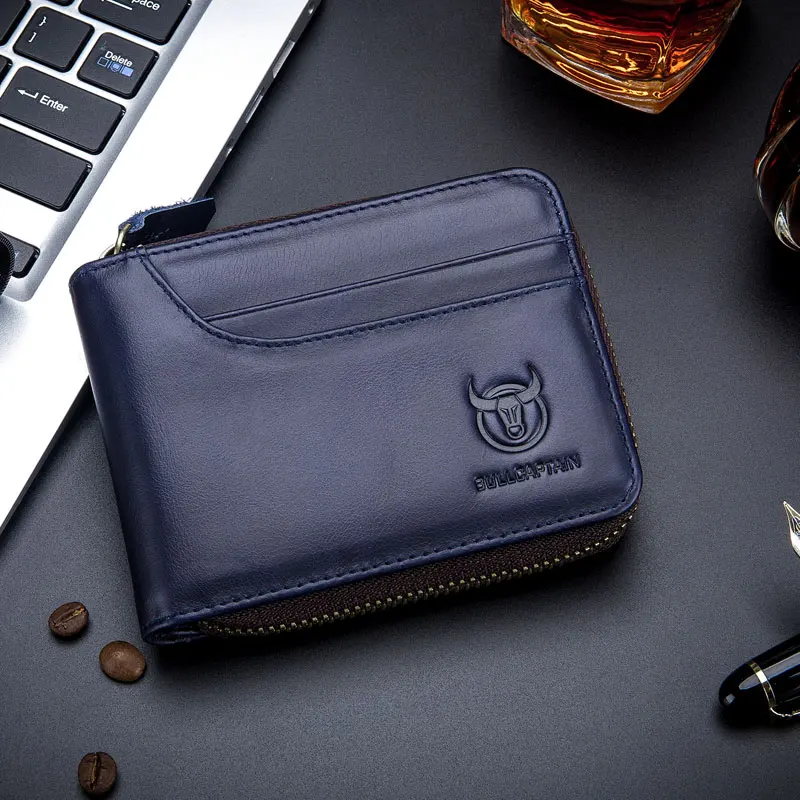 BULLCAPTAIN RFID мужской кошелек, кожаный кошелек для монет, дизайнерский брендовый кошелек, клатч, кожаный кошелек, мужской кошелек, держатель для карт - Цвет: Blue 029