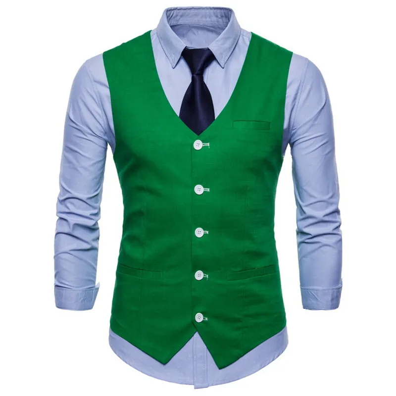 Британский стиль Для мужчин Карамельный цвет хлопок тонкий костюм жилет Для мужчин Повседневное одноцветное Цвет однобортный Бизнес жилет мужской 9 Цвета m-4XL - Цвет: Light Green Vests