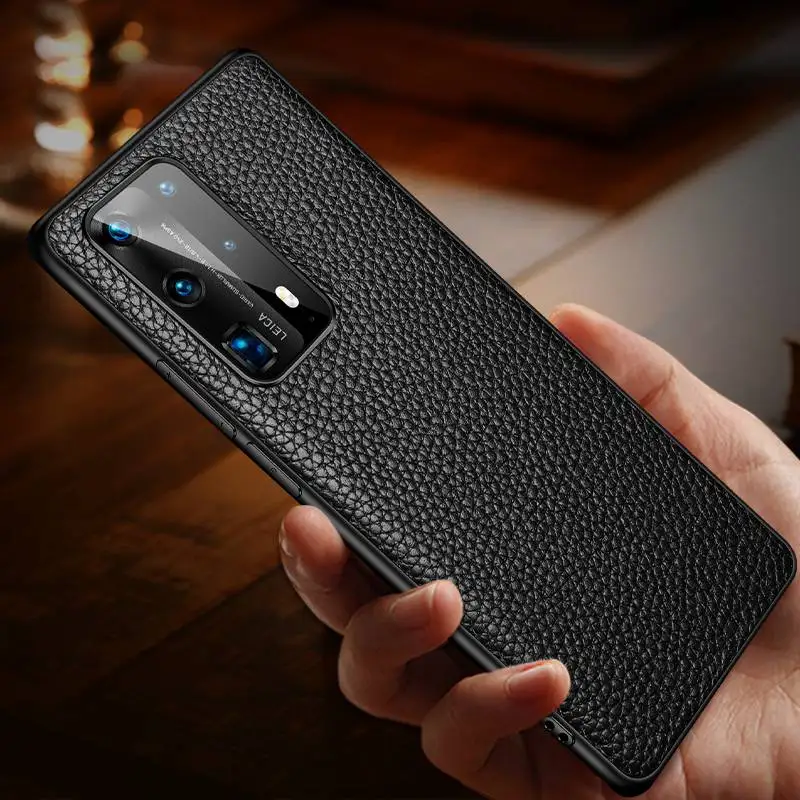 

For Huawei P40 Pro Plus P40Pro P30Pro P30 Lite Mate 30 40 Mate30 Mate40 Case Genuine Leather Lychee Pattern Soft Back Cover