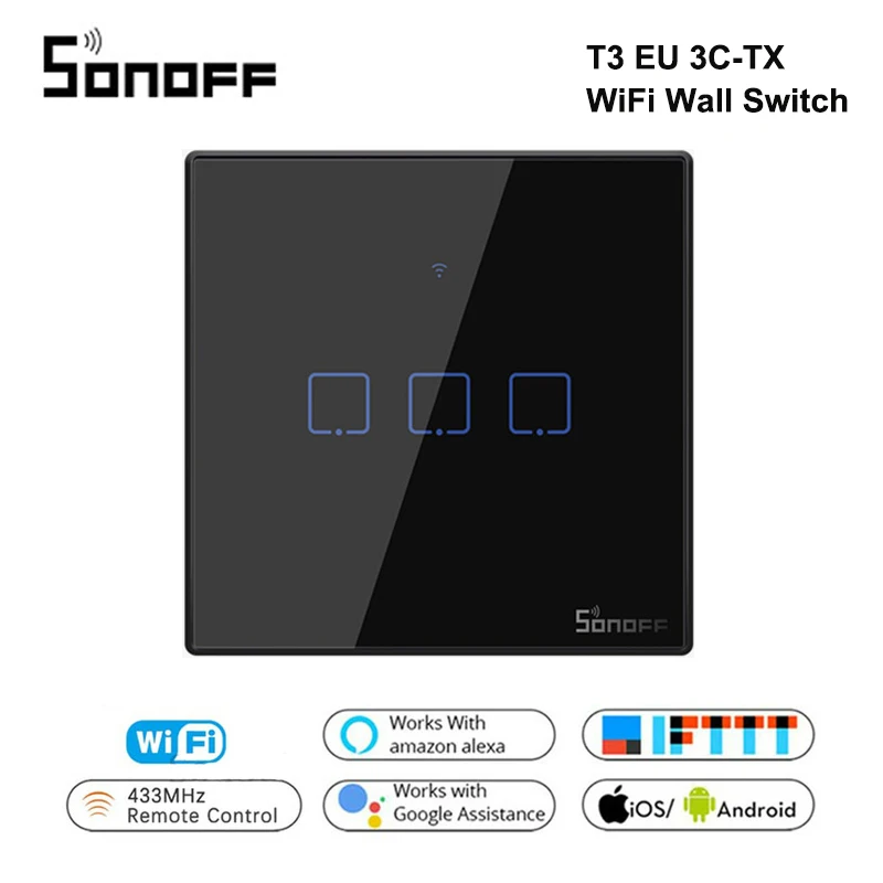 Itead Sonoff T3 ЕС 86 Размеры 1/2/3 серии TX 433 МГц RF Дистанционное управление переключатель Wi-Fi с границы работает с Alexa Google Home - Цвет: EU T3 3gang