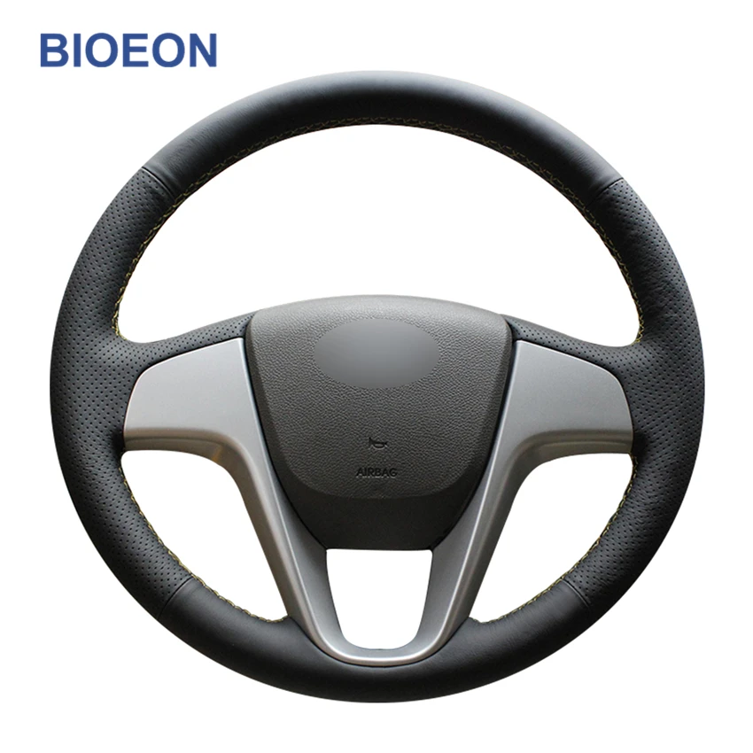 

Black PU Artificial Leather Car Steering Wheel Covers for Hyundai Solaris (RU) 2010-2016 Verna 2010-2016 i20 2009-2015 Accent