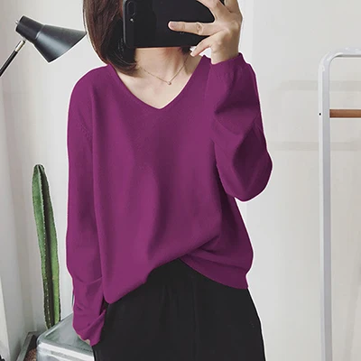 Shintimes, тонкий осенний женский свитер,, сексуальный, v-образный вырез, вязаный, длинный рукав, корейский стиль, осень, Женский пуловер, свитера, Pull Femme - Цвет: purple