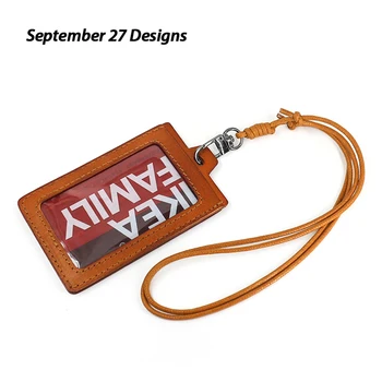 

Genuine Leather Vegetable Tanning First Layer Leather Card Sleeve Halter Students Brand Double-Frame Men's Transparent Lanyard