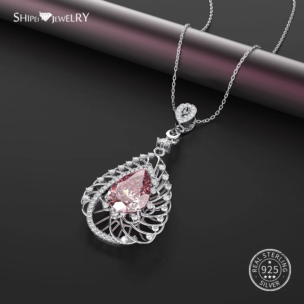 Shipei 925 пробы серебро модное Белое золото созданное лабораторное сапфир драгоценный камень грушевое ожерелье для женщин девушек Подарок на день рождения